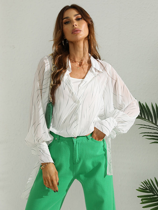 flowersverse White Printed Long Sleeve Blouse