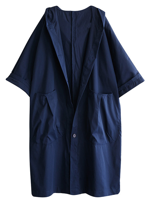 flowersverse Original Solid Hooded Trench Coats