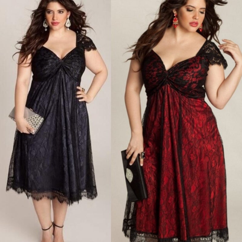 flowersverse Large Lace V-Neck Gothic Dress