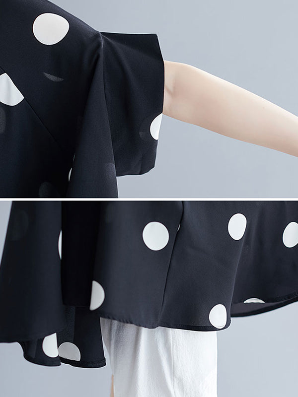 flowersverse Polka-Dot Batwing Sleeves Loose Lapel Blouses&shirts Tops