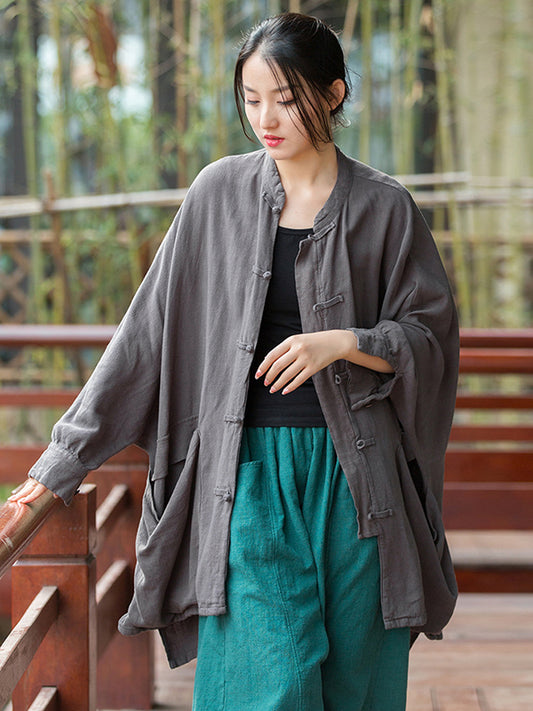 flowersverse Vintage Batwing Sleeves Split-Joint Solid Color Outerwear