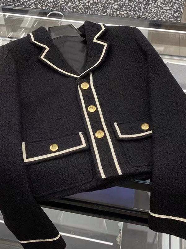 flowersverse Buttoned Pockets Long Sleeves Loose Notched Collar Woolen Coat Outerwear