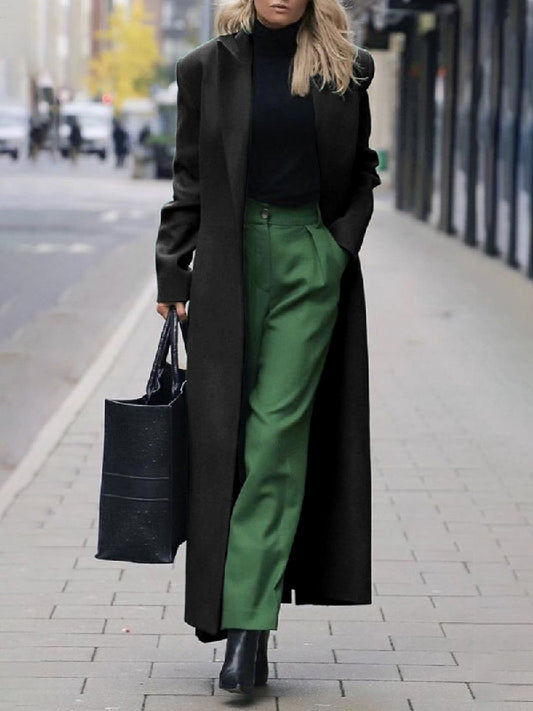 flowersverse Long Sleeves Solid Color Notched Collar Blazer Coats