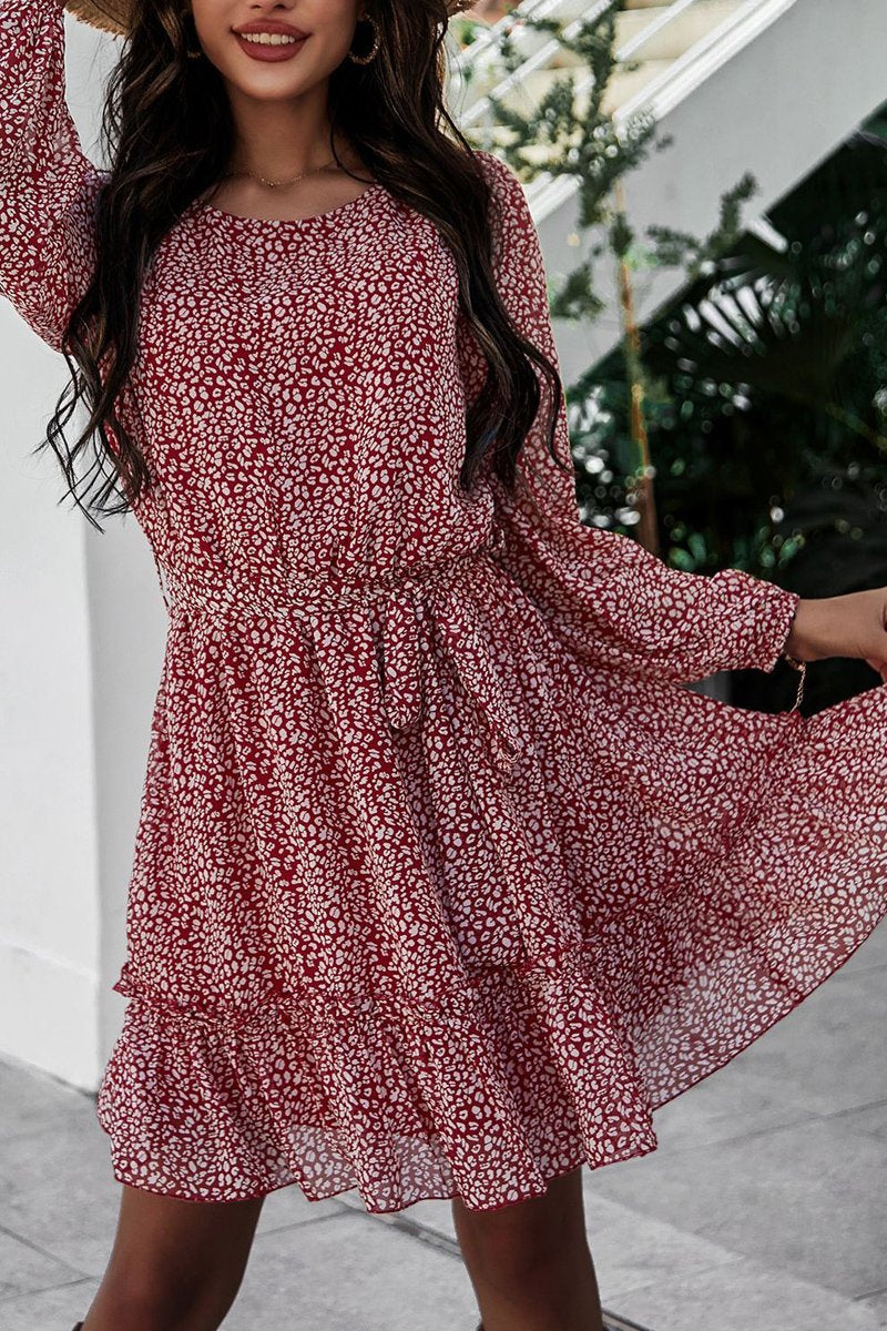 flowersverse Lace-Up Floral Printed Ruffle Dress