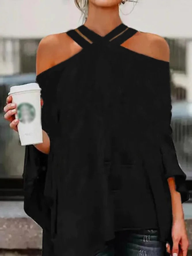 flowersverse Casual High-Low Hollow Solid Color Blouses&Shirts Tops