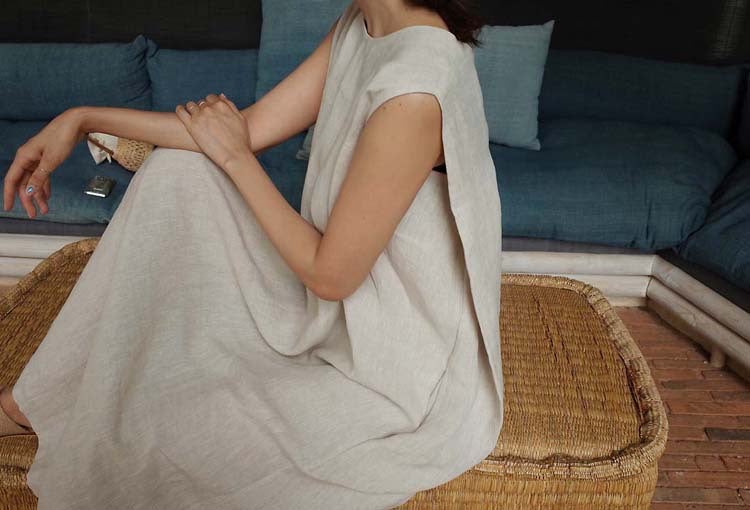 flowersverse Loose Cotton Vest Dress New Round Neck Sleeveless Long Dress Linen