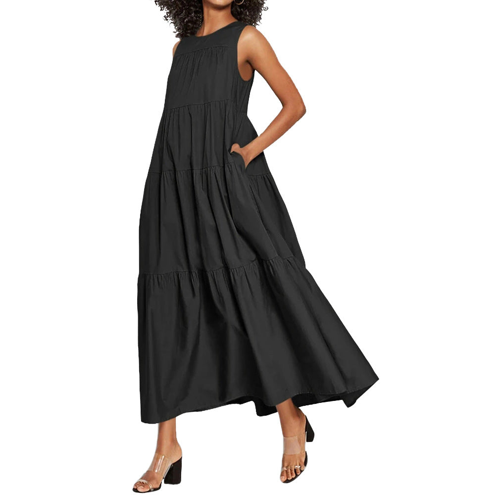 flowersverse Round Neck Pullover Sleeveless Loose Casual Dress