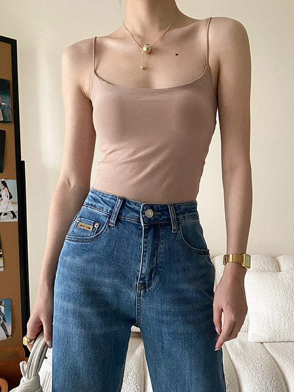 flowersverse Adjustable Solid Color Skinny Spaghetti-Neck Vest Top