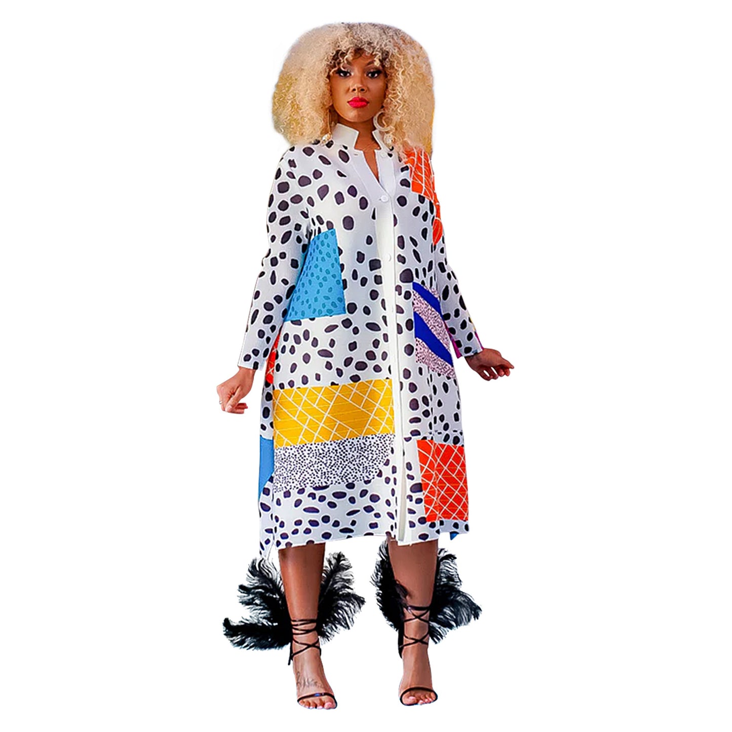 flowersverse Fashion Ladies Printed Long Sleeve Button Up Maxi Dress