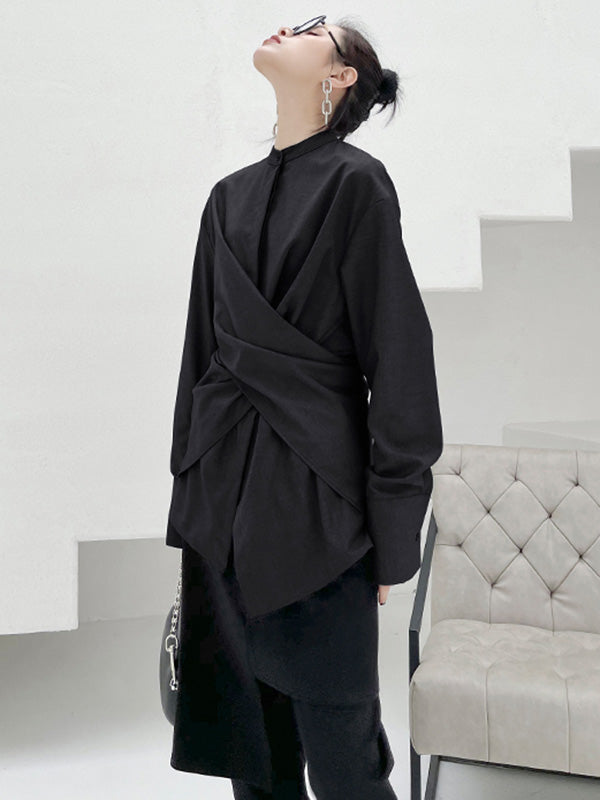 flowersverse Light Maturity Irregular Stand Collar Long Sleeve Shirt
