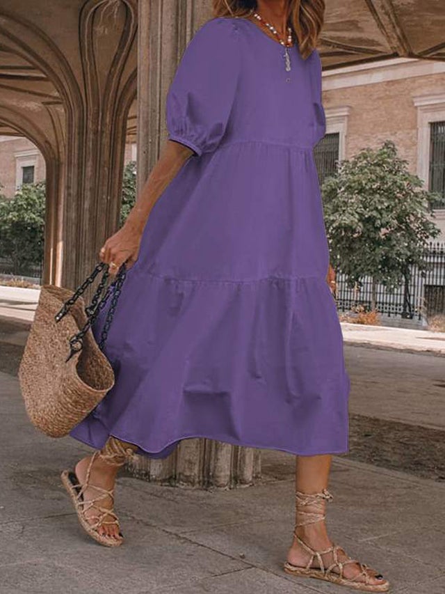 flowersverse Women's A-Line Dress Midi Dress - Half Sleeve Polka Dot Summer Work White Black Navy Blue Light Blue White Dresses