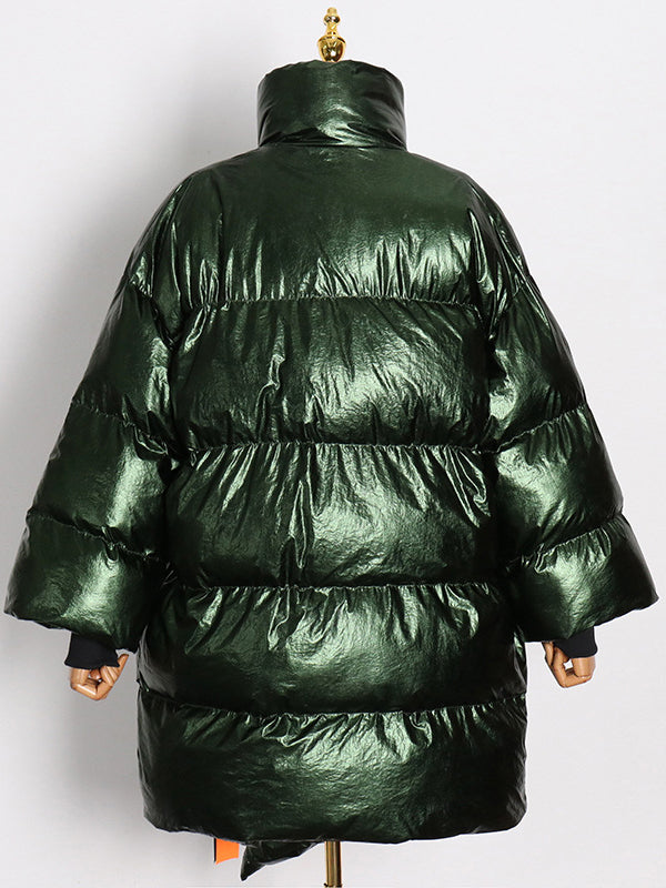 flowersverse Asymmetric Keep Warm Tied Velvet Long Sleeves Loose High Neck Padded Coat/Down Coat Padded Coat