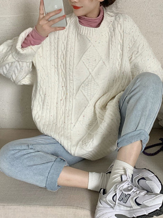 flowersverse Original Casual Loose Round-Neck Long Sleeves Sweater Tops