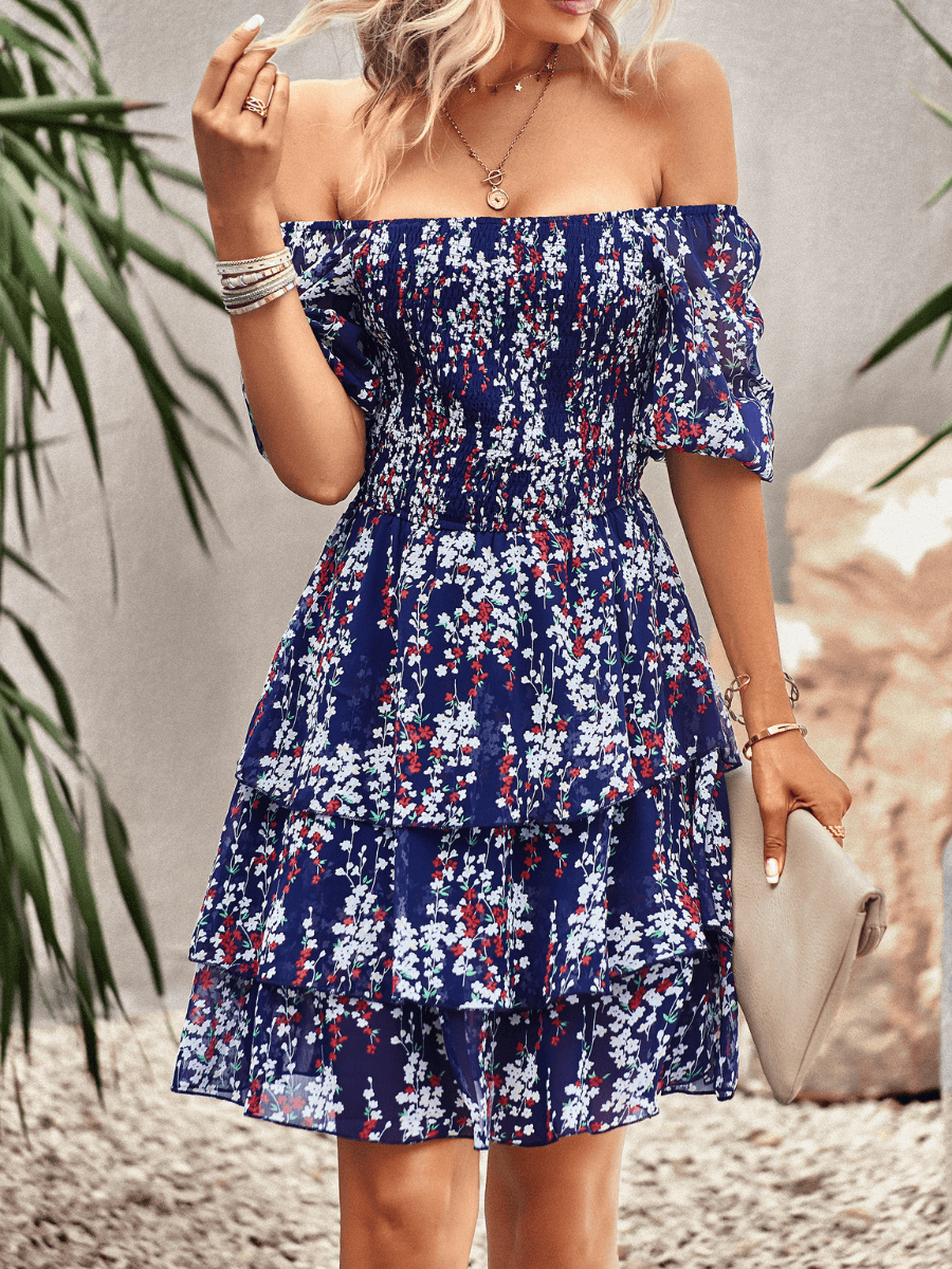flowersverse THINK GARDEN PRINTED FLORAL MINI DRESS - NAVY