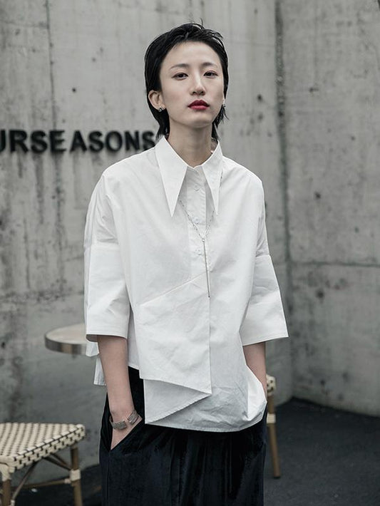 flowersverse Creamy White Cropped Three-Quarter Sleeve Shirt