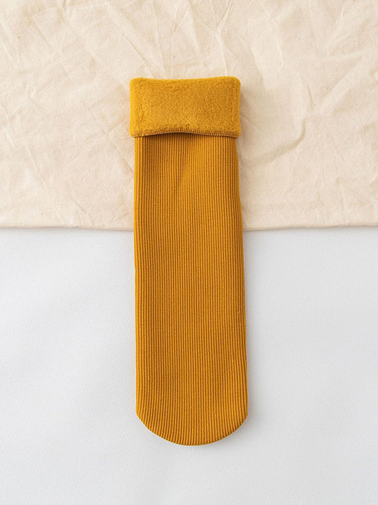 flowersverse Simple Velvet Keep Warm Solid Color Socks Accessories