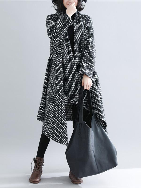 flowersverse Casual Plaid Knitted Outwear