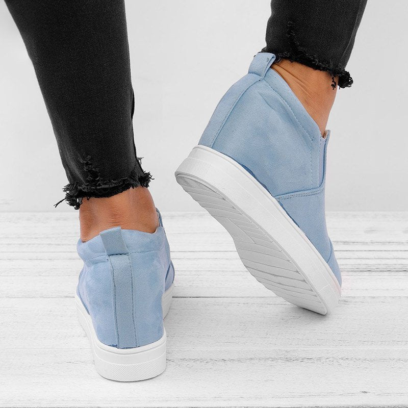 flowersverse Women Faux Suede Wedge heel Sneakers Slip on Breathable Shoes