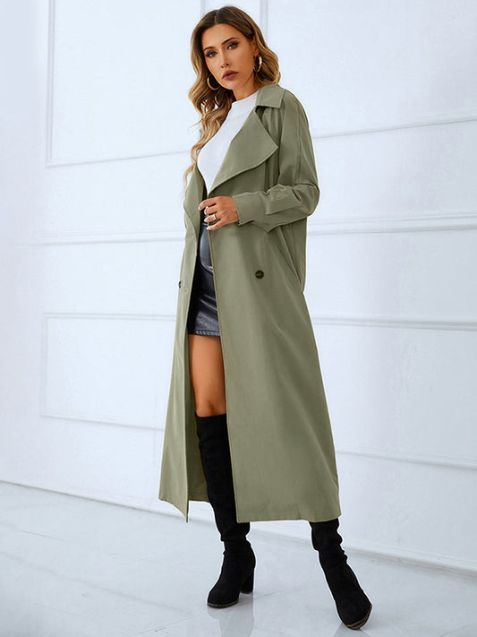 flowersverse Loose Buckle Solid Color Lapel Collar Coat