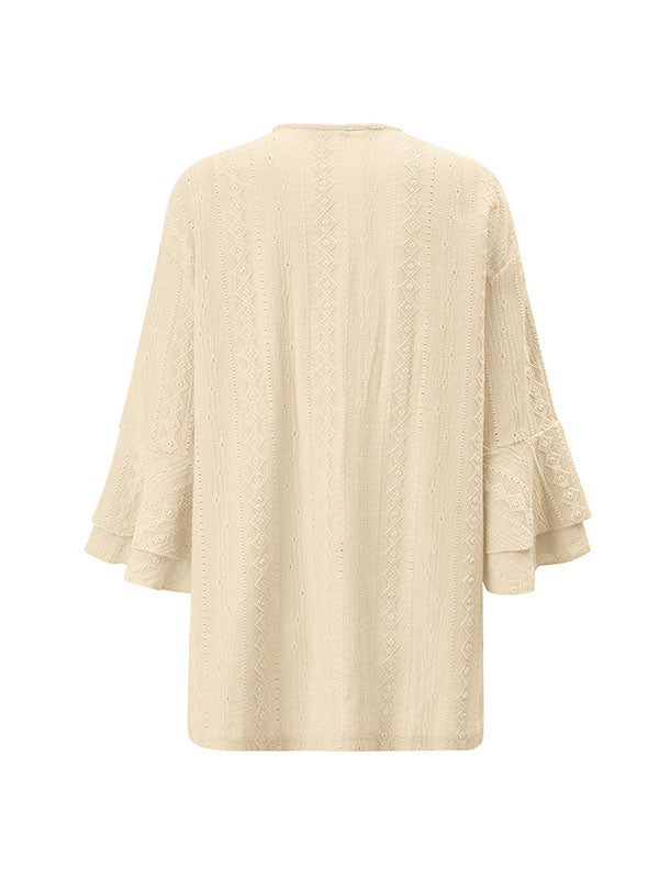 flowersverse Solid Color Flared Sleeves Long Sleeves Collarless Outerwear