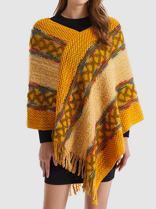 flowersverse Asymmetric Tasseled Loose V-Neck Shawl&Cloak Cape