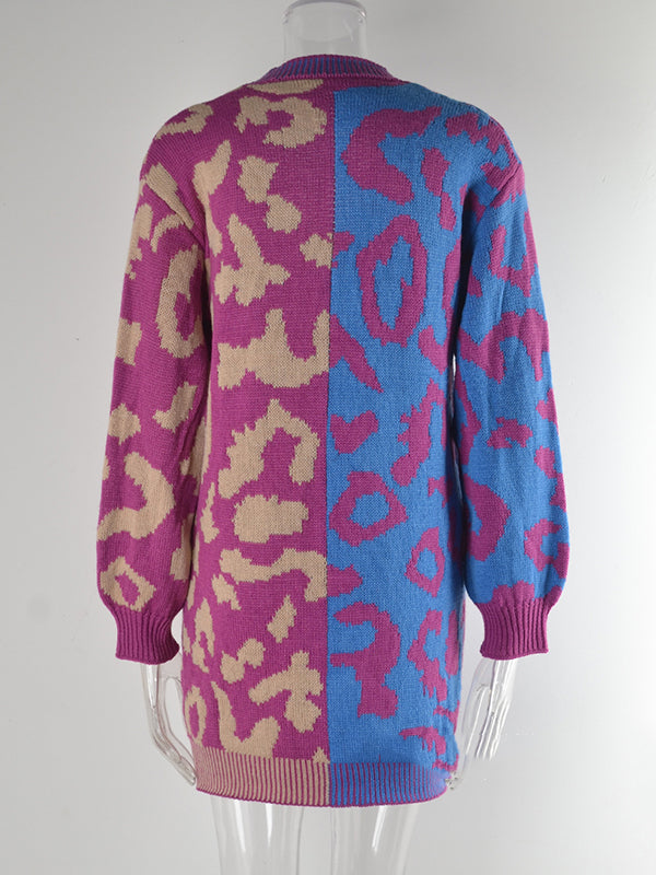 flowersverse Urban Loose Long Sleeves Printed Leopard V-Neck Cardigan Tops