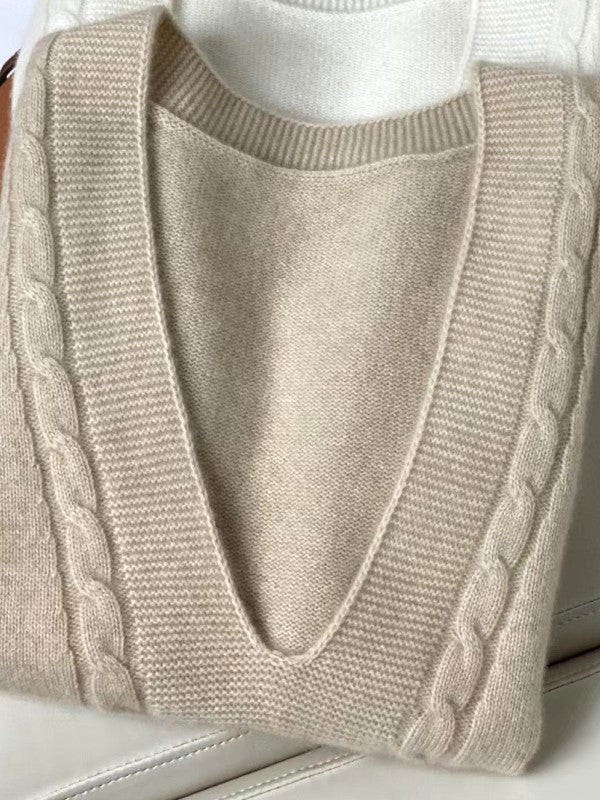 flowersverse Casual Loose Knitting Sleeveless Solid Color V-Neck Vest Top