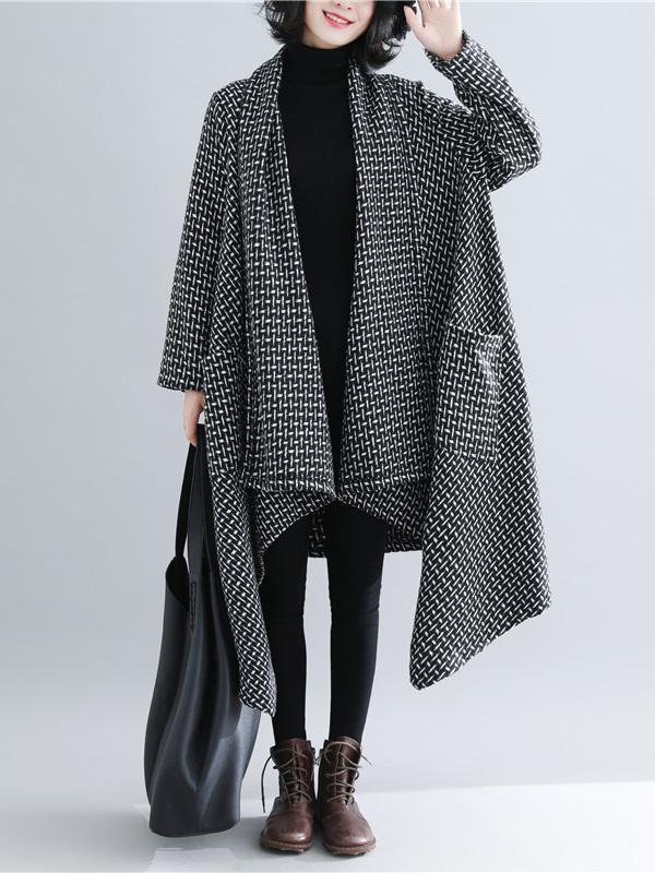 flowersverse Casual Plaid Knitted Outwear