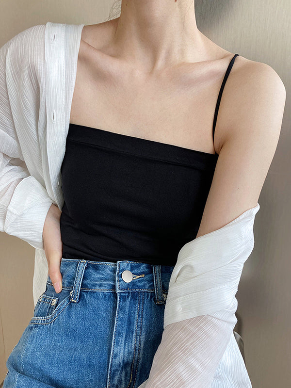 flowersverse Simple Casual Solid Color Spaghetti-Neck Vest Top