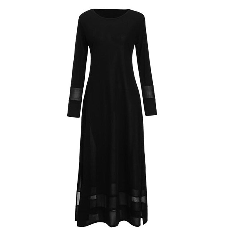 flowersverse Women's Plus Size Holiday Dress Solid Colored Crew Neck Long Sleeve Fall Winter Casual Maxi long Dress Dress