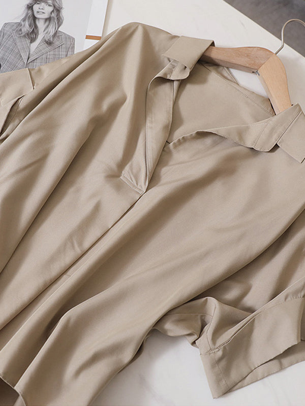 flowersverse Simple Solid Color Batwing Sleeves Blouse