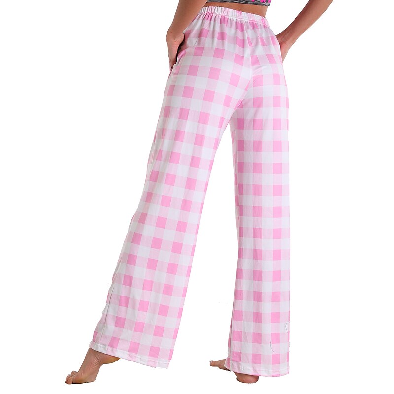 flowersverse Women's Christmas Pjs Women's Plus Size Pajamas Bottom 1 PCS Grid / Plaid Fashion Comfort Sport Home Party Club Bamboo Gift Long Pant Basic Print Pocket Spring Summer Light Pink White