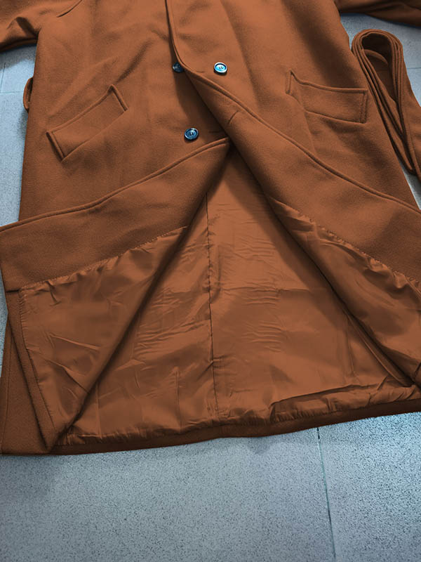 flowersverse Urban Loose Solid Color Belted Woolen Coat