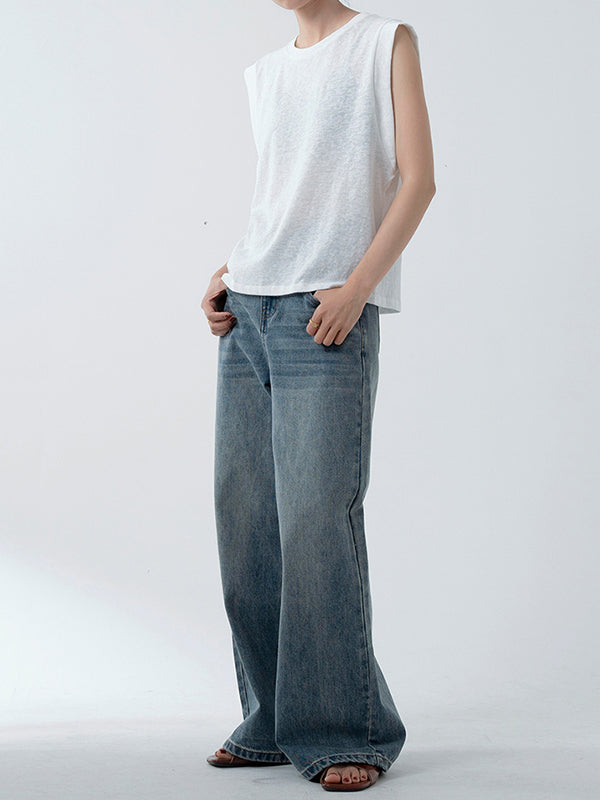 flowersverse See-Through Solid Color Loose Sleeveless Round-Neck Vest Top