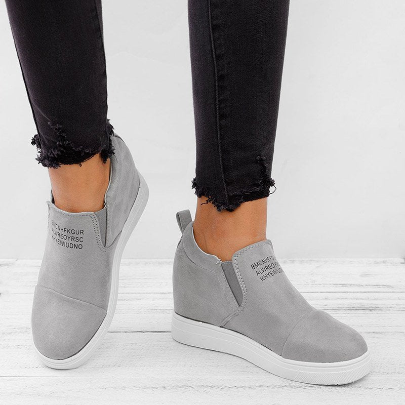 flowersverse Women Faux Suede Wedge heel Sneakers Slip on Breathable Shoes