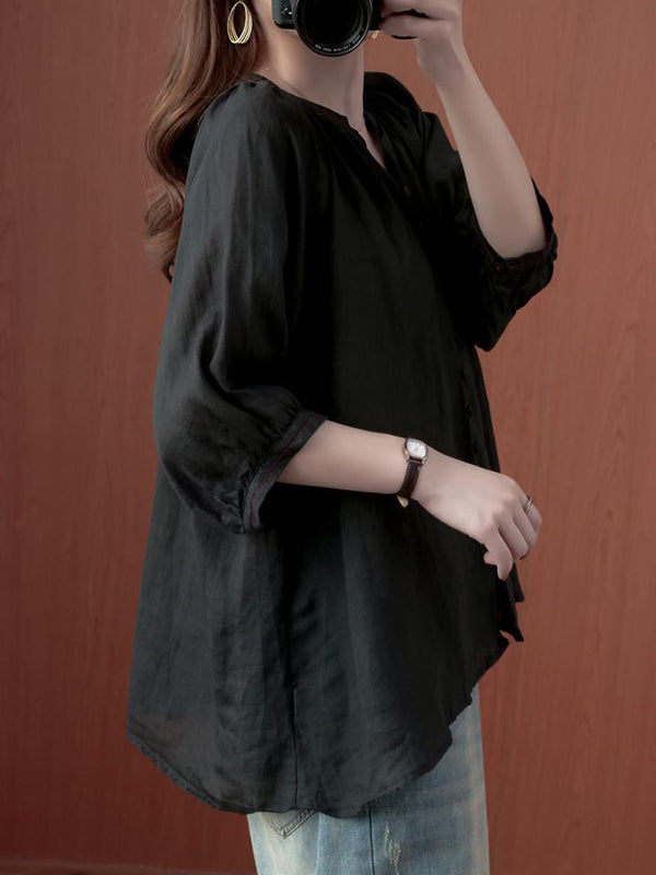 flowersverse Simple Casual Solid Buttoned Pleated Blouse