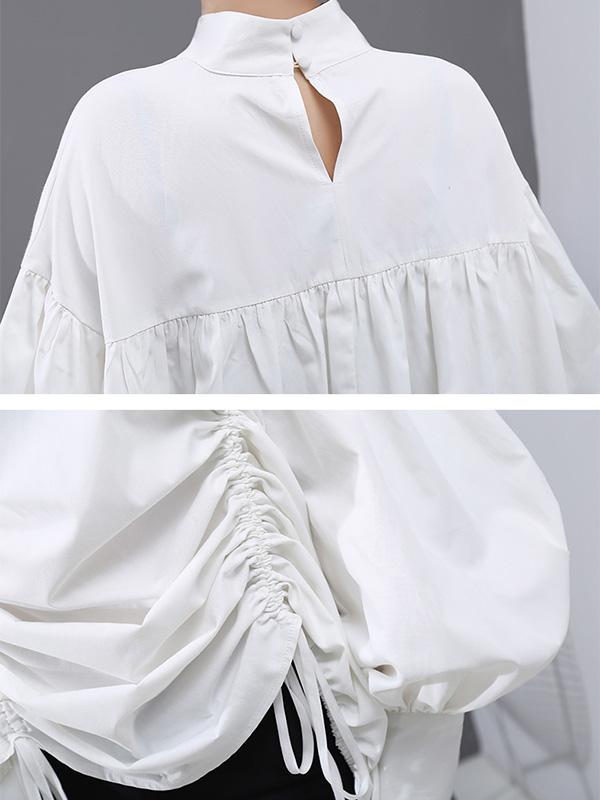 flowersverse Drawstring Cropped Loose Stand Collar Shirt