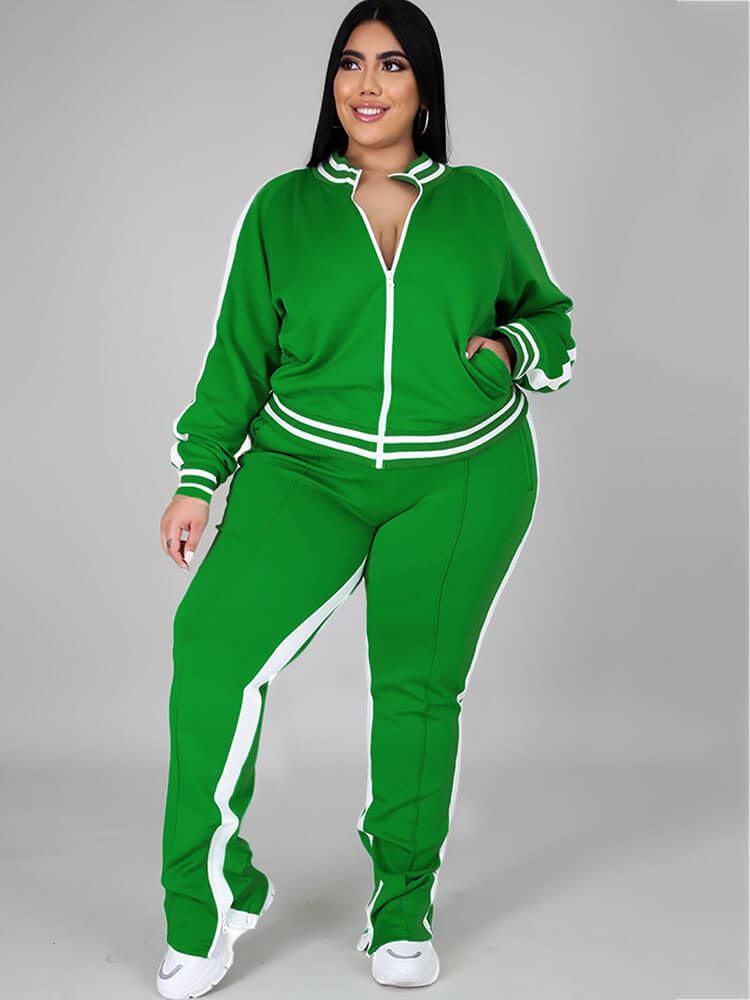 flowersverse Plus Size Cold Shoulder Jacket+Pants Sets