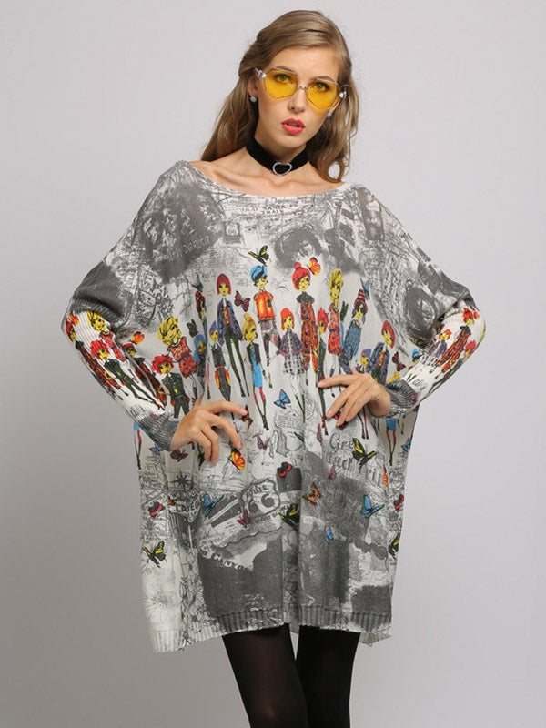 flowersverse Urban Colorful Knitting Printed Long Sleeves Sweater