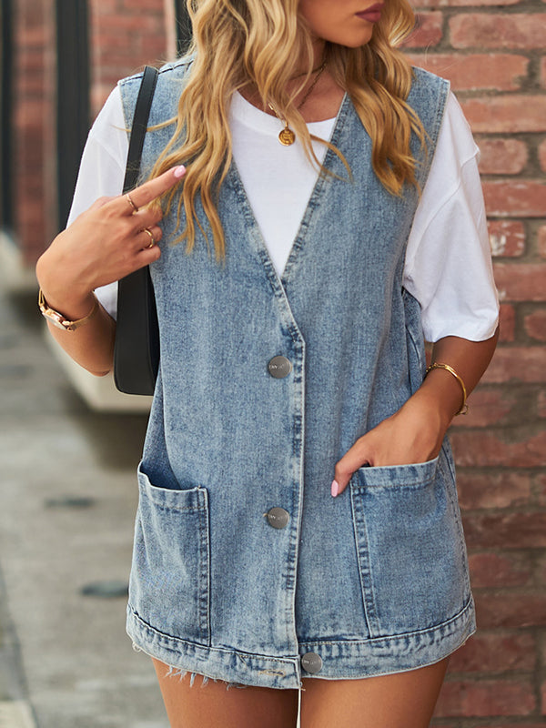 flowersverse Split-Joint Loose Sleeveless V-Neck Vest Top