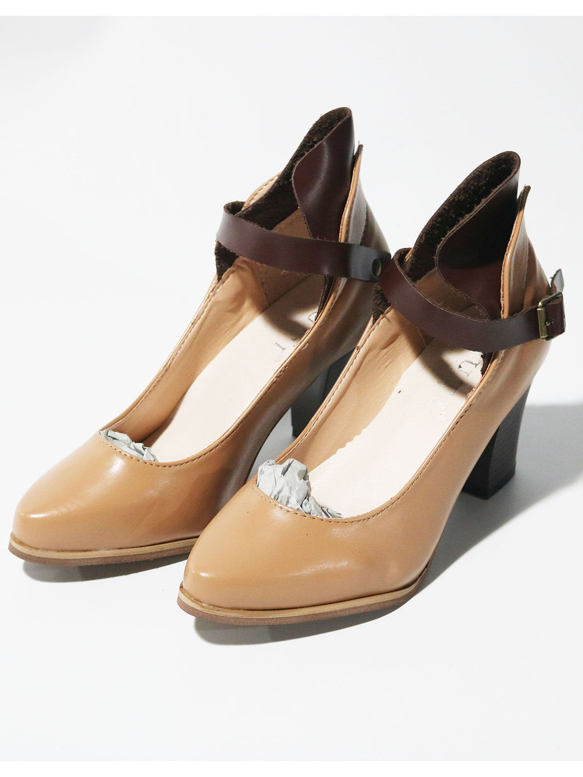 flowersverse Vintage Paneled Leather Mary Jane Block Heels