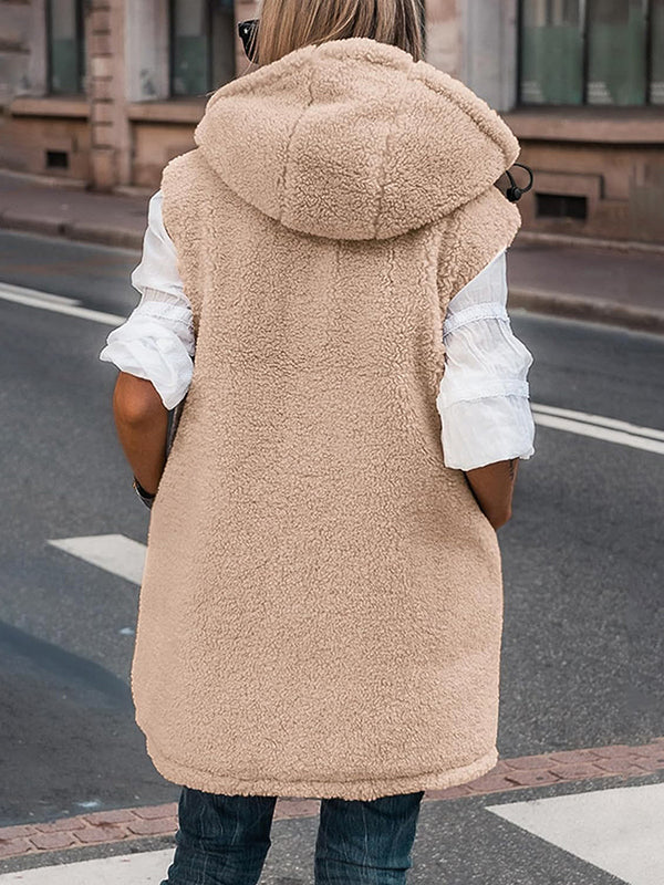 flowersverse Loose Sleeveless Pockets Quilted Reversible Zipper Hooded Padded Vest Vest Outerwear