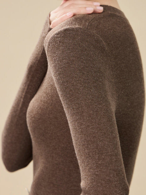 flowersverse Solid Color Long Sleeves Skinny Round-Neck Sweater Tops Pullovers Knitwear