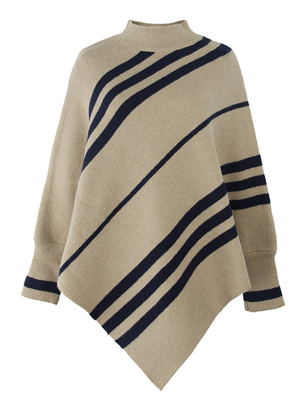flowersverse Loose Irregularity Striped High-Neck Cape Sweater