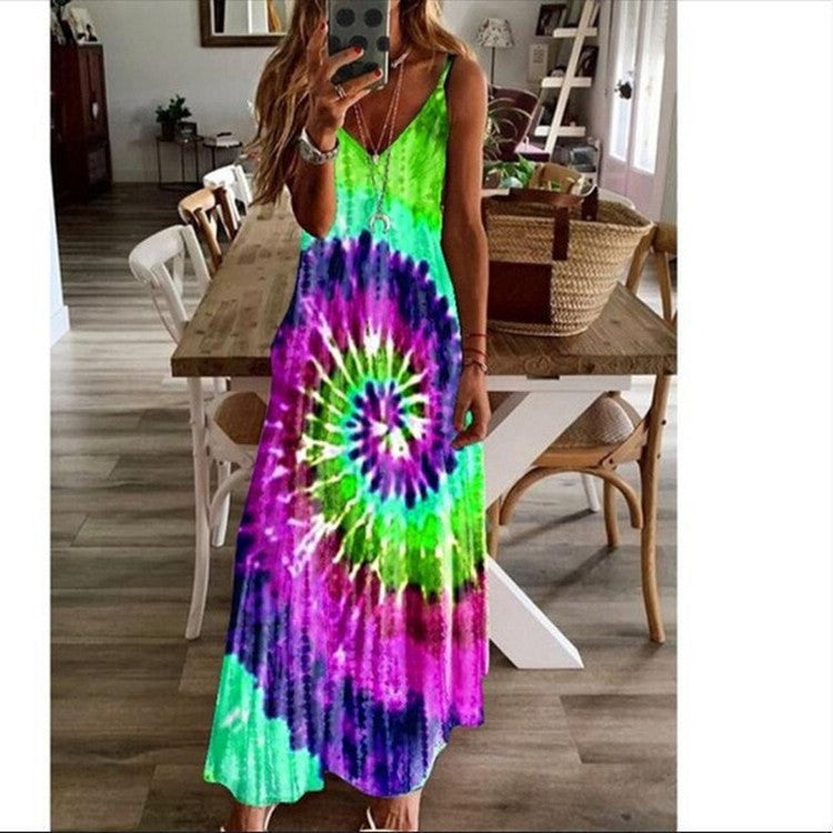 flowersverse Women's Long Dress Maxi Dress Casual Dress Swing Dress Graphic Casual Classic Vacation Beach Pocket Print Sleeveless Spaghetti Strap Dress Regular Fit Light Yellow Yellow Blue Spring Summer XS S M L