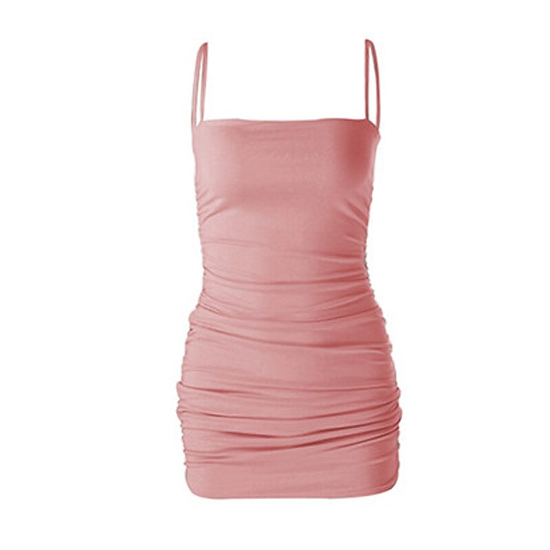 flowersverse Women‘s Bodycon Sheath Dress Slip Dress Mini Dress Black White Pink Sleeveless Pure Color Ruched Spring Summer Spaghetti Strap Formal Slim XS S M L XL