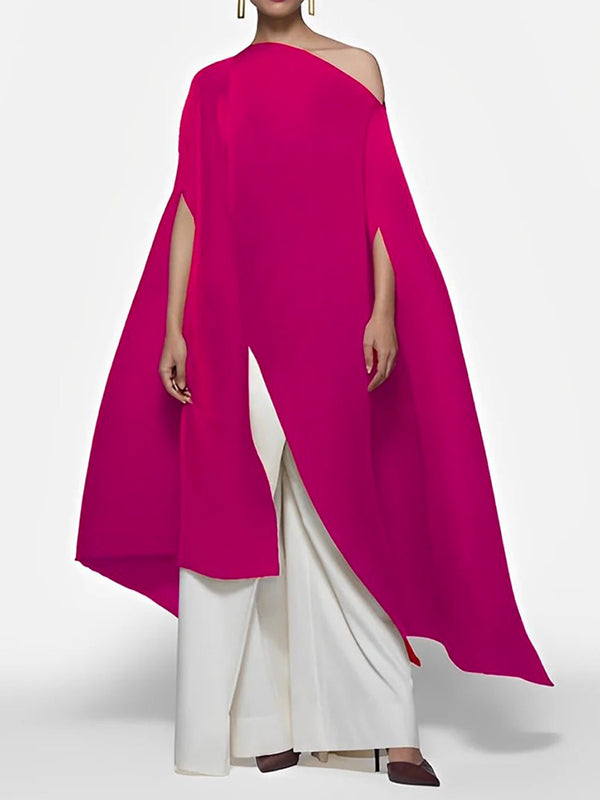 flowersverse Batwing Sleeves Loose Solid Color Split-Front Off-The-Shoulder Blouses&Shirts Tops
