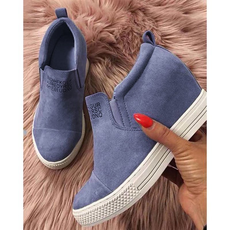 flowersverse Women Faux Suede Wedge heel Sneakers Slip on Breathable Shoes