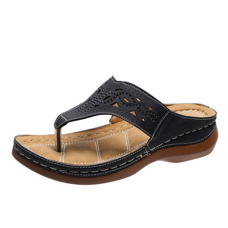 flowersverse Summer Beach Shoes: Clip Toe Wedge Sandals for Women's Flip Flops and Slippers