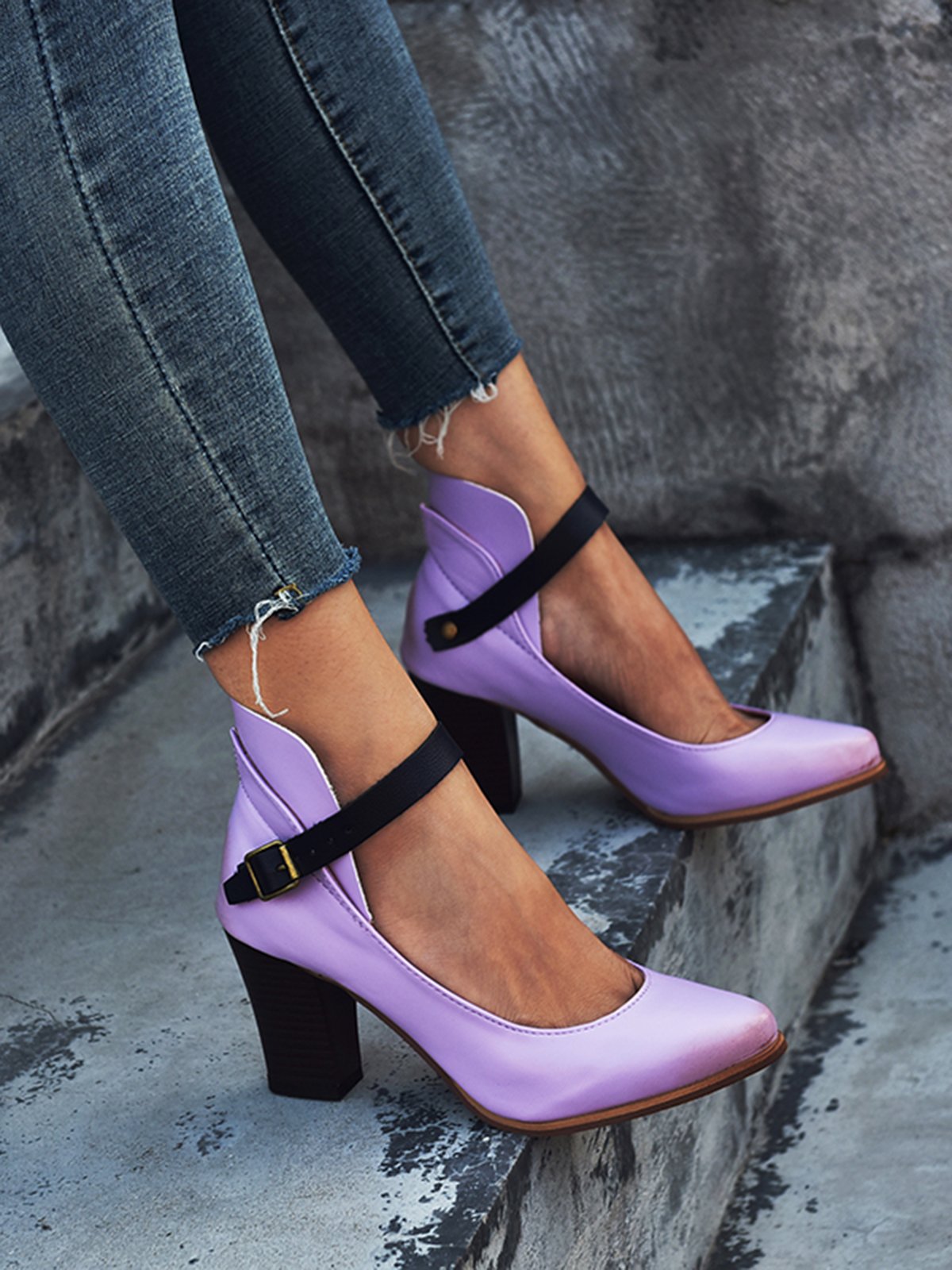 flowersverse Vintage Paneled Leather Mary Jane Block Heels